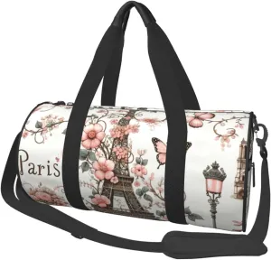 Sports Duffel Bag Romantic-Paris-Eiffel-Tower Foldable Travel Tote Bag Weekender Sleepover Carry On Bag