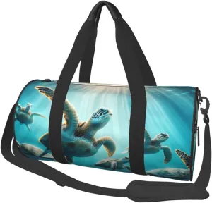 Sports Duffel Bag Sea-Turtles-Swim-Underwater Foldable Travel Tote Bag Weekender Sleepover Carry On Bag