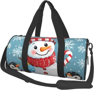 Sports Duffel Bag Snowman-Penguin-Christmas-Cane Foldable Travel Tote Bag Weekender Sleepover Carry On Bag