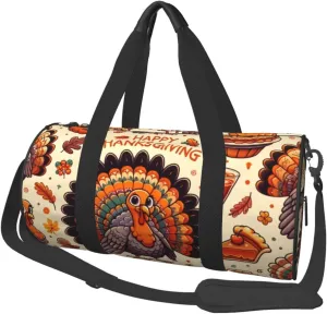 Sports Duffel Bag Turkey-Pumpkin-Pie-Thanksgiving Foldable Travel Tote Bag Weekender Sleepover Carry On Bag