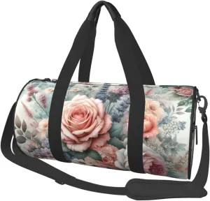 Sports Duffel Bag Vintage-Floral-Bouquet Foldable Travel Tote Bag Weekender Sleepover Carry On Bag
