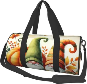 Sports Duffel Bag Watercolor-Autumn-Gnomes-Pumpkins Foldable Travel Tote Bag Weekender Sleepover Carry On Bag