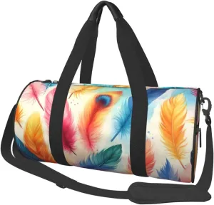 Sports Duffel Bag Watercolor-Colorful-Feathers Foldable Travel Tote Bag Weekender Sleepover Carry On Bag