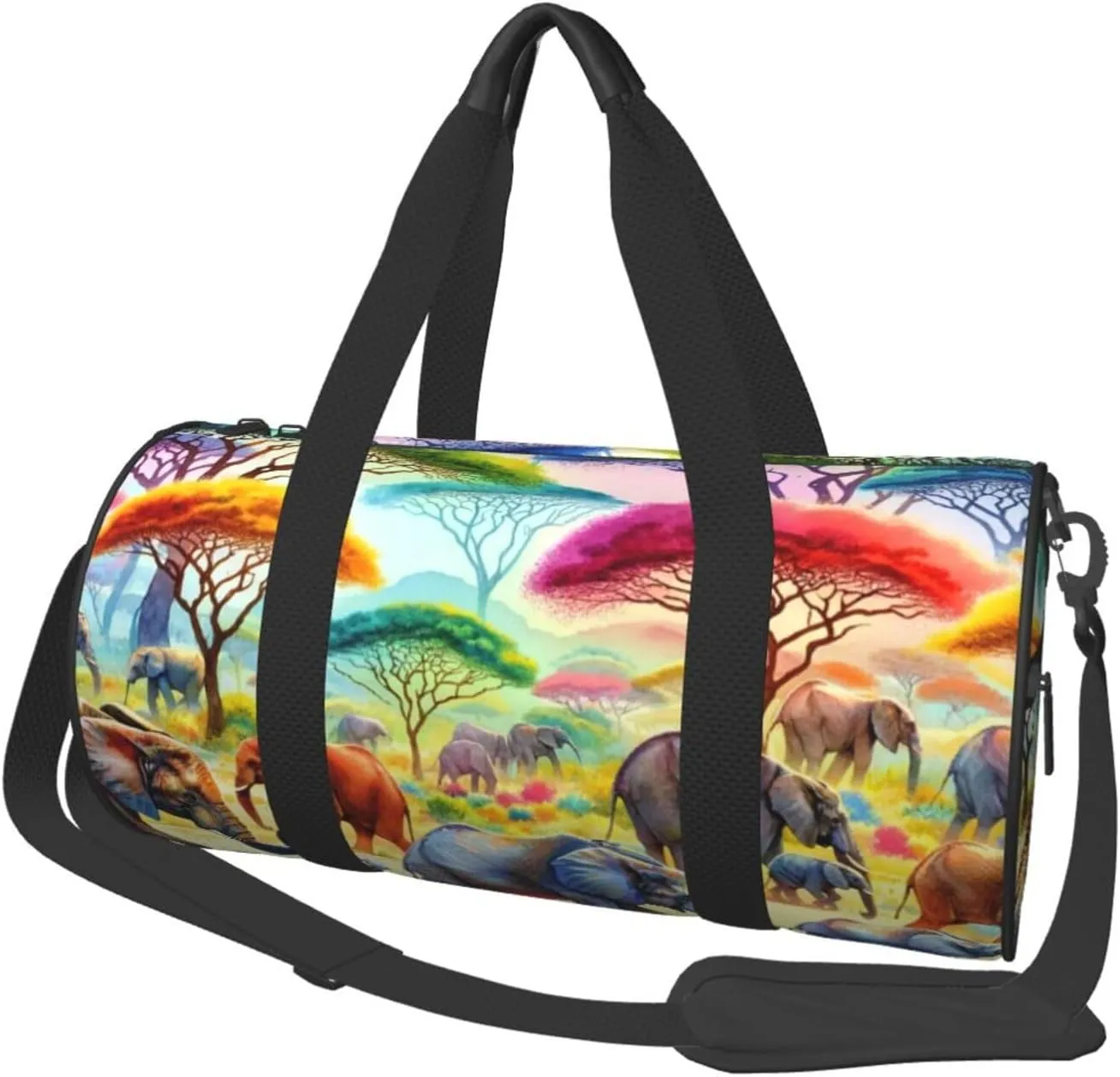 Sports Duffel Bag Watercolor-Elephants-In-African Foldable Travel Tote Bag Weekender Sleepover Carry On Bag