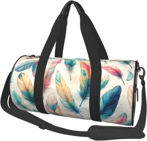 Sports Duffel Bag Watercolor-Rainbow-Feathers Foldable Travel Tote Bag Weekender Sleepover Carry On Bag