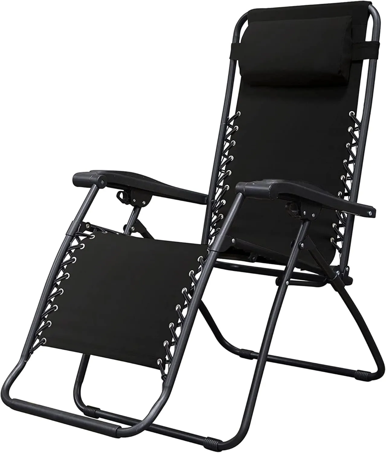 Sports Zero Gravity Outdoor Portable Folding Camping Lawn Deck Patio Lounge Chair with Adjustable Headrest, Black (Pair)