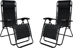 Sports Zero Gravity Outdoor Portable Folding Camping Lawn Deck Patio Lounge Chair with Adjustable Headrest, Black (Pair)