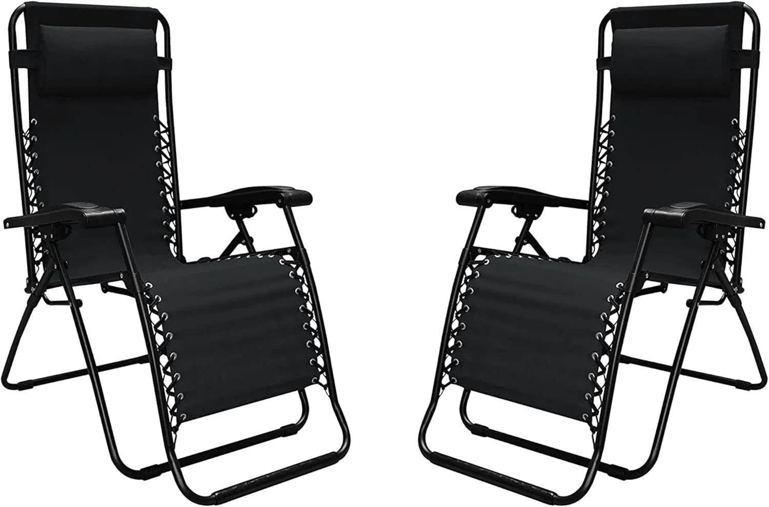 Sports Zero Gravity Outdoor Portable Folding Camping Lawn Deck Patio Lounge Chair with Adjustable Headrest, Black (Pair)