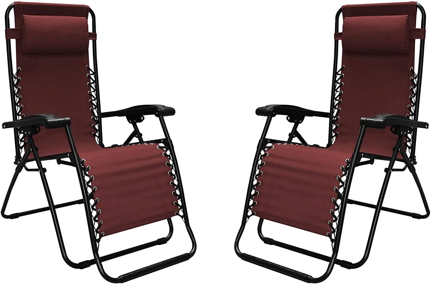 Sports Zero Gravity Recliner Lounge Chair for Indoor and Outdoor Use with Smooth Recline Function, Dual Finger Tip Locking System, and Pillow for Lumbar and Head Support, Burgundy (Pair)