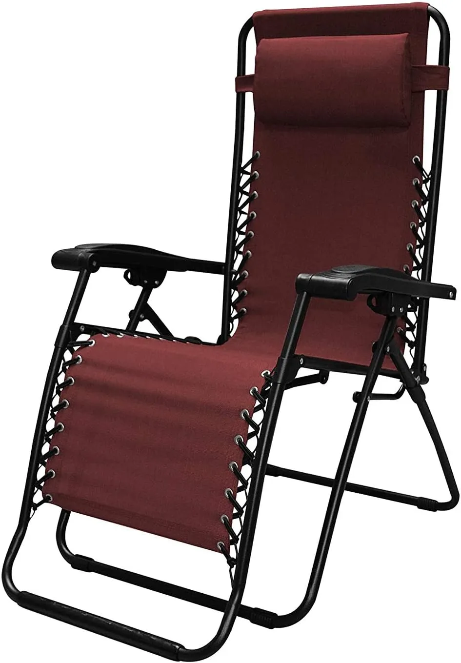 Sports Zero Gravity Recliner Lounge Chair for Indoor and Outdoor Use with Smooth Recline Function, Dual Finger Tip Locking System, and Pillow for Lumbar and Head Support, Burgundy (Pair)