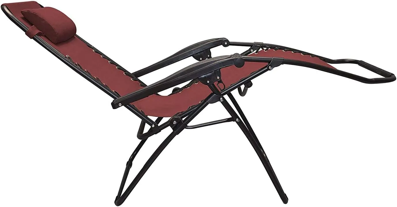 Sports Zero Gravity Recliner Lounge Chair for Indoor and Outdoor Use with Smooth Recline Function, Dual Finger Tip Locking System, and Pillow for Lumbar and Head Support, Burgundy (Pair)