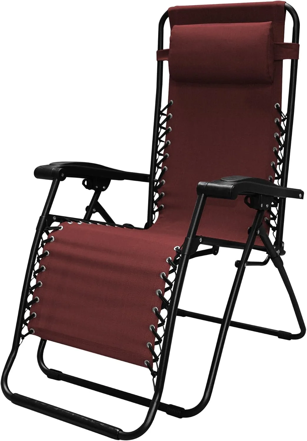 Sports Zero Gravity Recliner Lounge Chair for Indoor and Outdoor Use with Smooth Recline Function, Dual Finger Tip Locking System, and Pillow for Lumbar and Head Support, Burgundy (Pair)