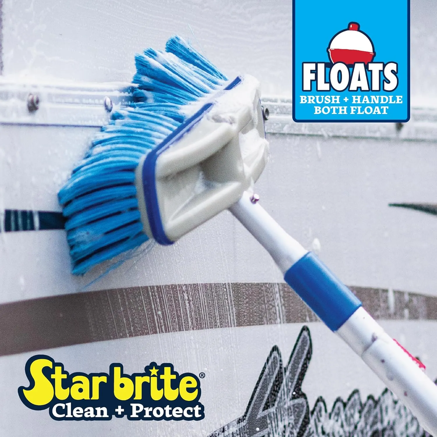 STAR BRITE Deluxe Telescoping Deck Brush Kit - Extendable Aircraft-Grade Aluminum Handle, Soft or Medium Bristles, Floats if Dropped, Ergonomic Design, Multi-Surface Cleaning
