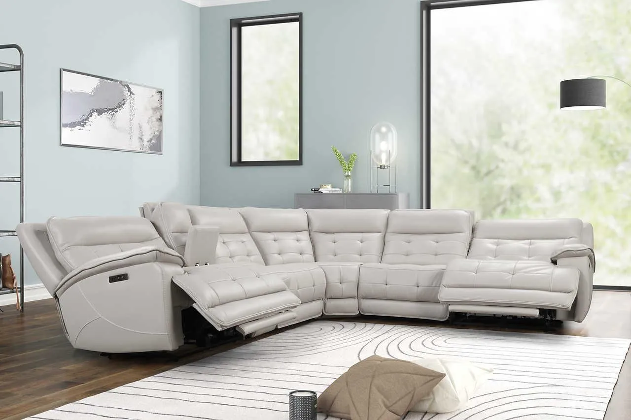 Starlight Sand Reclining Sectional w Power Adj Headrest