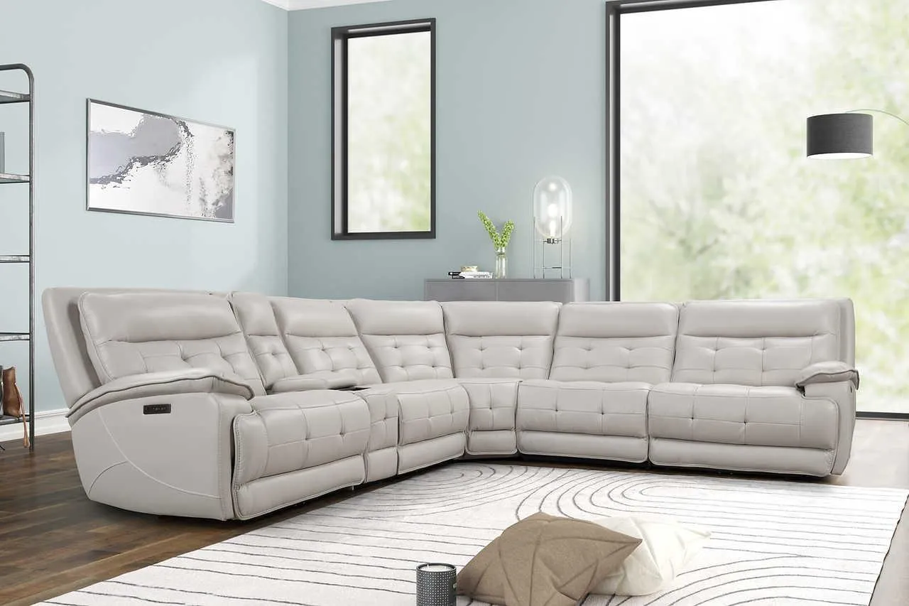 Starlight Sand Reclining Sectional w Power Adj Headrest