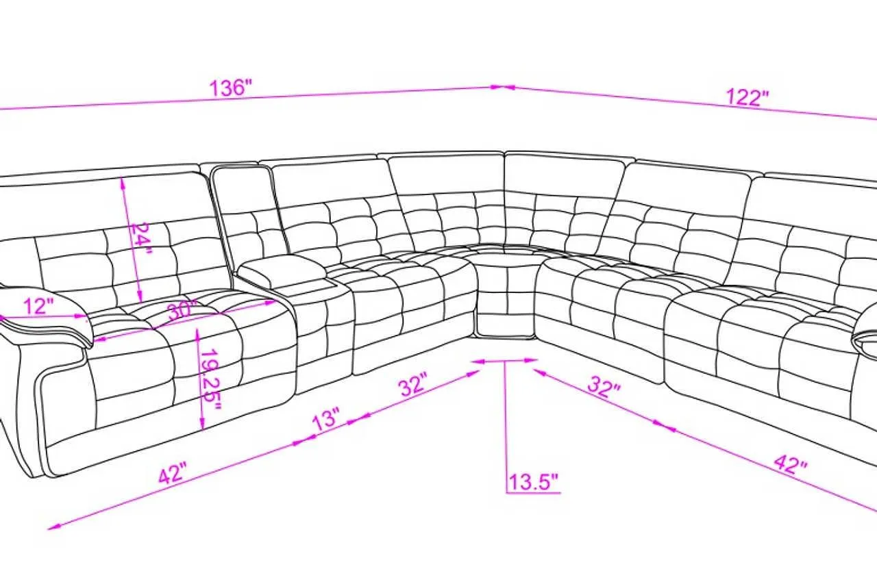 Starlight Sand Reclining Sectional w Power Adj Headrest