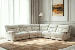 Starlight Sand Reclining Sectional w Power Adj Headrest