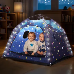 Starry Kids Play Tent with String Lights & Portable Carry Bag for Indoor/Outdoor, Pop Up Children Tent for Ages 3-12 Boys & Girls, 51" x 51" x 43" Blue