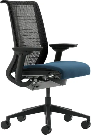 Steelcase Think Task Chair: Fixed Lumbar - Adjustable Arms - Standard Carpet Casters - Black 3D Knit Back