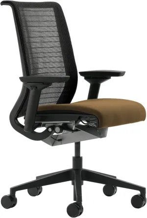 Steelcase Think Task Chair: Fixed Lumbar - Adjustable Arms - Standard Carpet Casters - Black 3D Knit Back