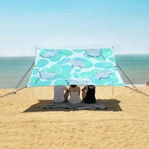 Stingray Marine Life Beach Canopy Tent Anti-UV & Wind Resistant, Cute Camping Sun Shelter Easy Setup Portable,Outdoor Shade Tents with Sandbags,Sand Shovels,Ground Pegs & Stability Poles