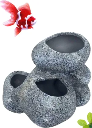 Stone Bonsai Ceramic Water Plant Pot - Aquarium Plants Tank Moss Anubias CRS (L--- 4.5" X 5.1"X4")