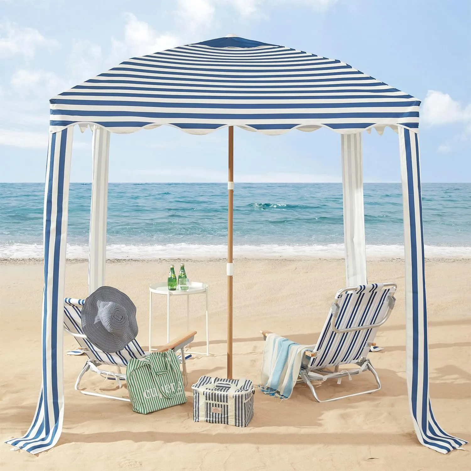 Striped Beach Cabana, 6.5FT × 6.5FT UPF 50  Sun Shelter, Easy Setup & Portable with Vent, Wind-Resistant Design with Sand Pockets (Navy)
