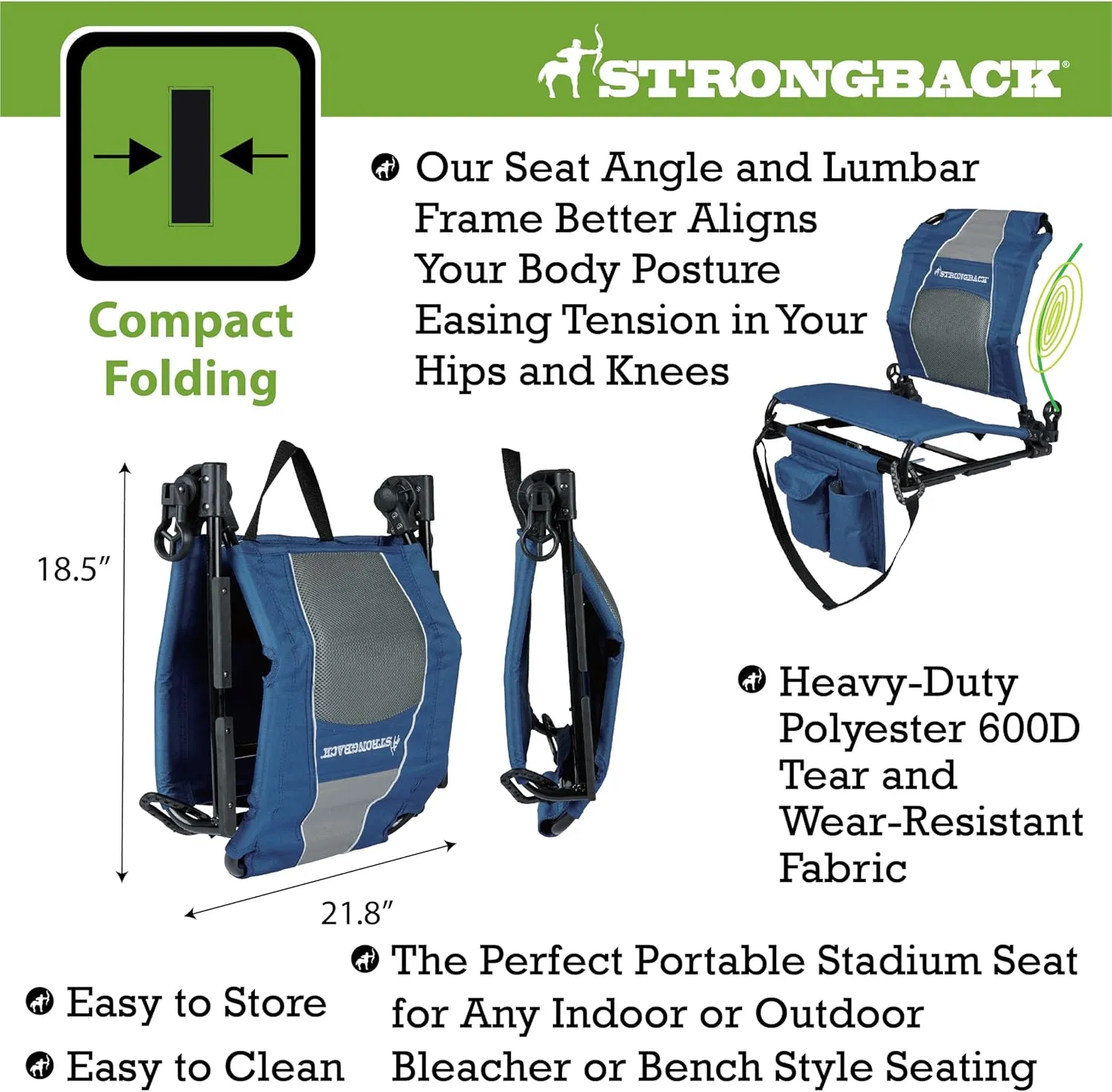 STRONGBACK Lumbar Support Stadium Seats for Bleachers – Ergonomic Chairs with Back Support for Adults & All-Day Comfort