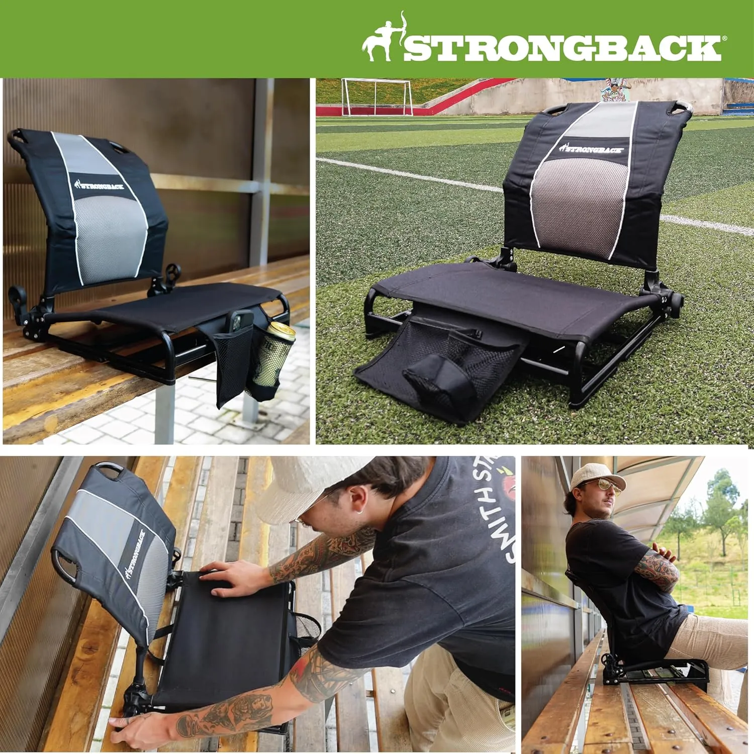 STRONGBACK Lumbar Support Stadium Seats for Bleachers – Ergonomic Chairs with Back Support for Adults & All-Day Comfort