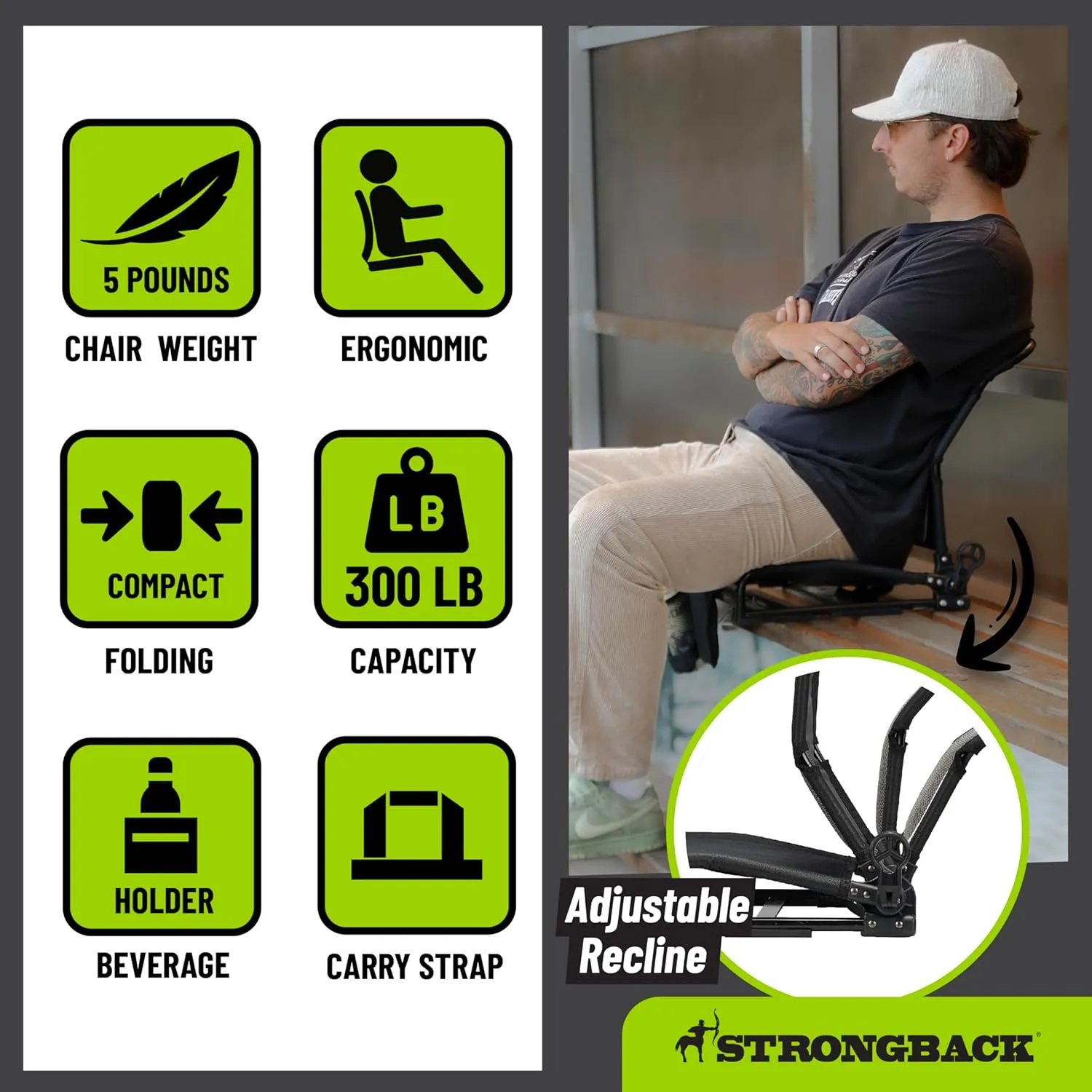 STRONGBACK Lumbar Support Stadium Seats for Bleachers – Ergonomic Chairs with Back Support for Adults & All-Day Comfort