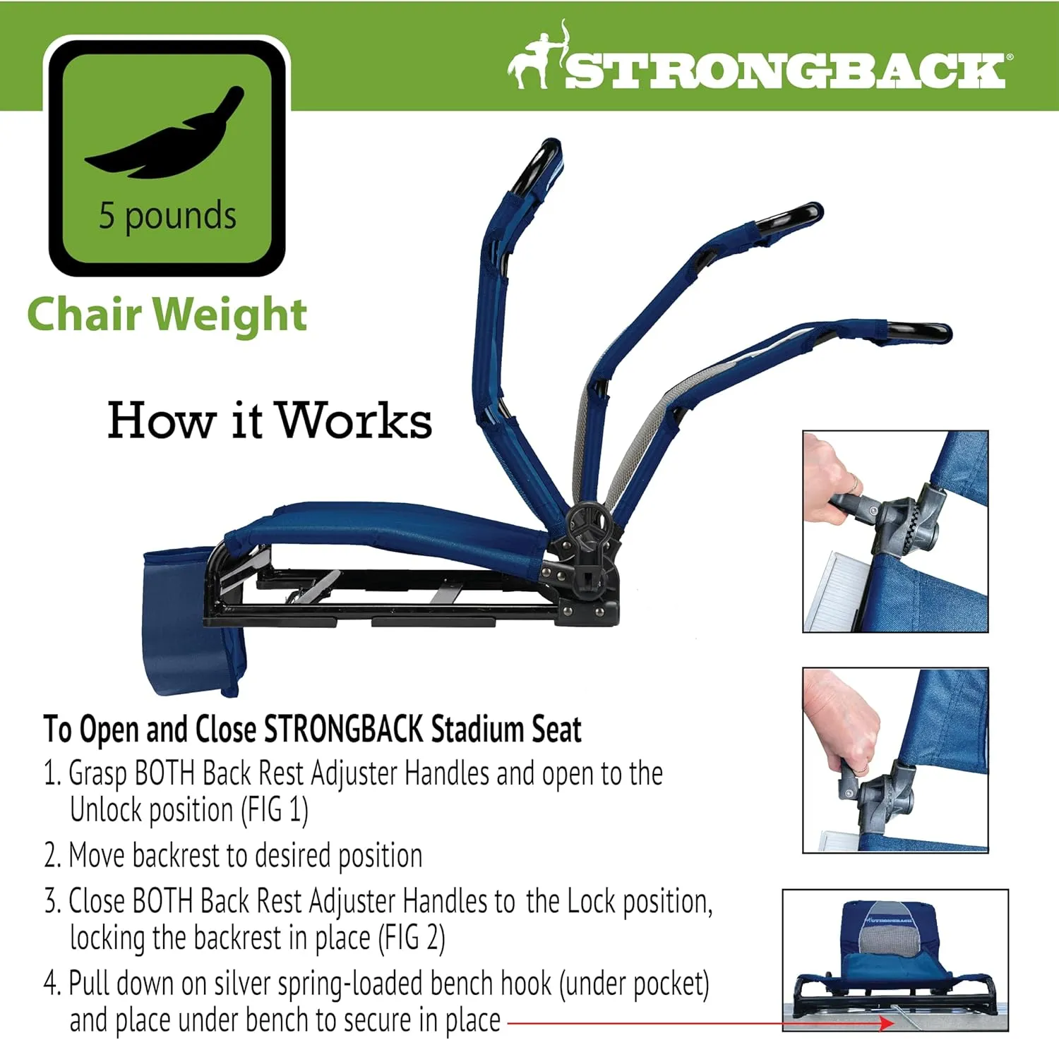 STRONGBACK Lumbar Support Stadium Seats for Bleachers – Ergonomic Chairs with Back Support for Adults & All-Day Comfort