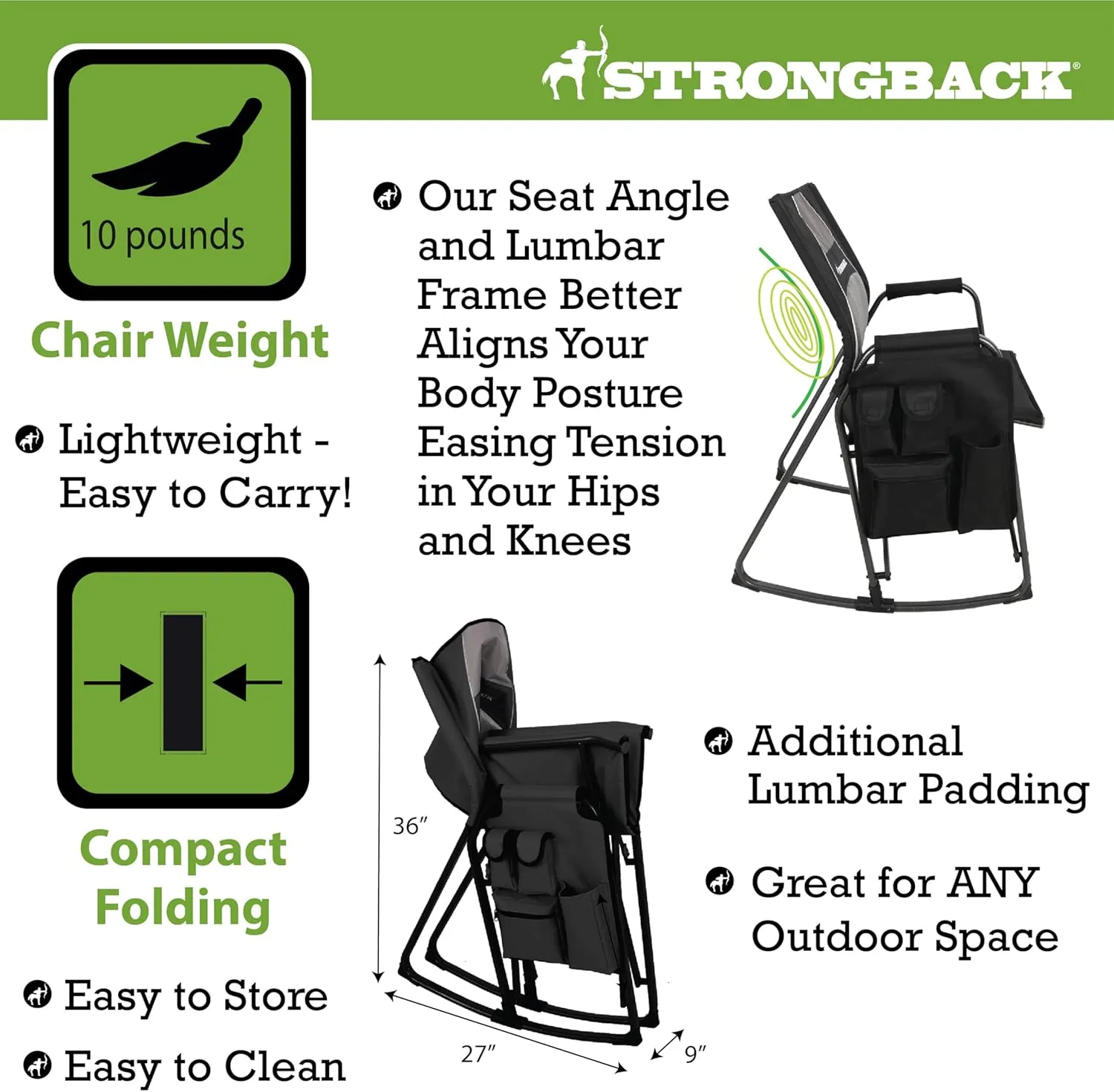STRONGBACK Outdoors Director Chair - Portable Camping Chair with Lumbar Support - Heavy-Duty and Foldable