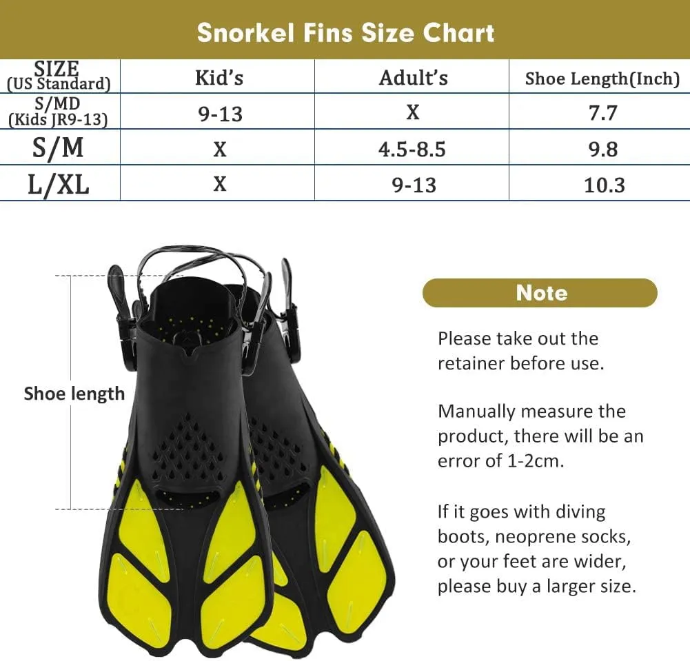 Sugaroom Swim Fins Open Heel, Adjustable Snorkel Fins Diving Fins with Mesh Bag, Snorkeling Gear Flippers Travel Size Short Flippers for Lap Swimming Scuba Dive Adult Men Women Kids