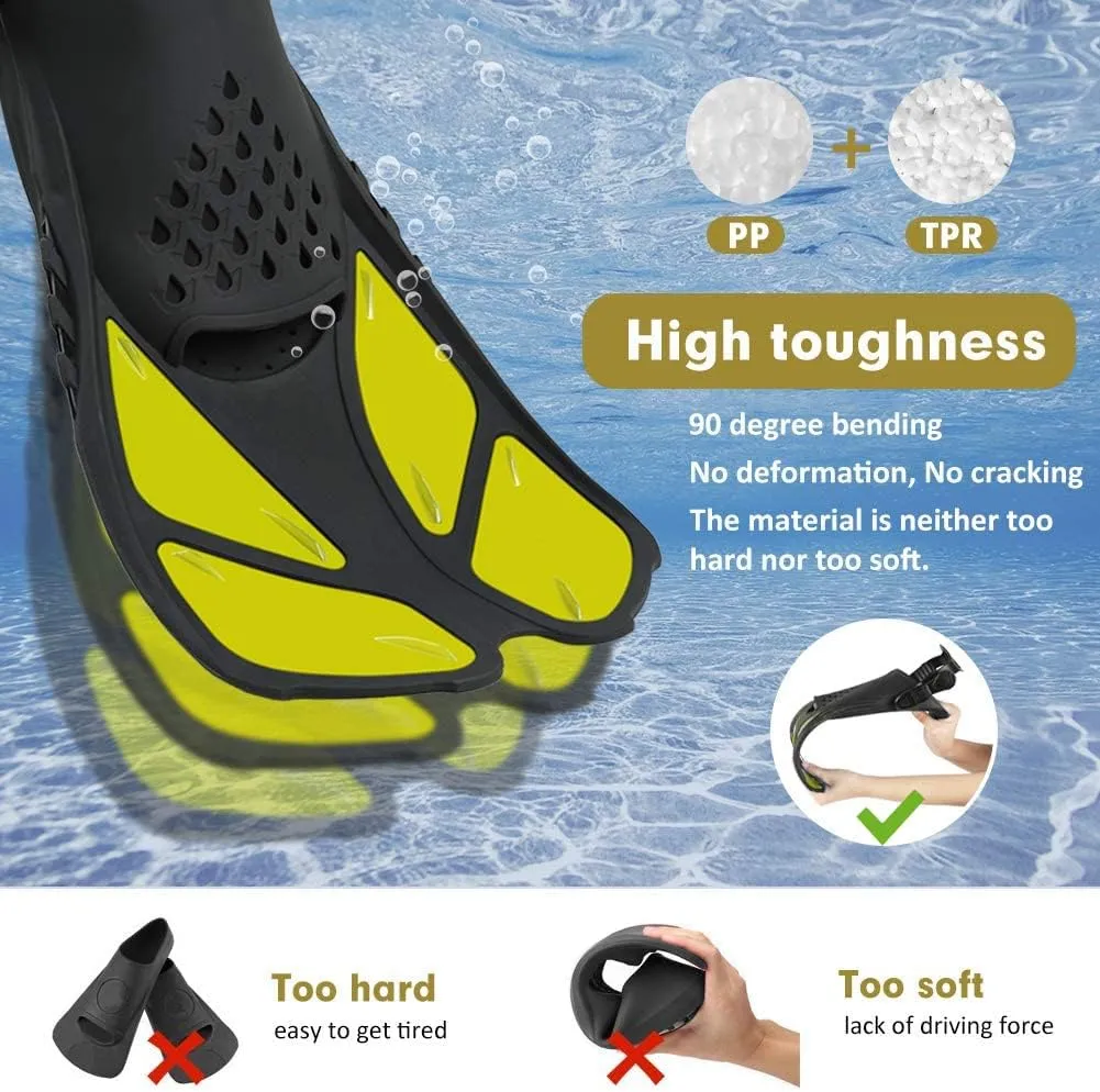 Sugaroom Swim Fins Open Heel, Adjustable Snorkel Fins Diving Fins with Mesh Bag, Snorkeling Gear Flippers Travel Size Short Flippers for Lap Swimming Scuba Dive Adult Men Women Kids