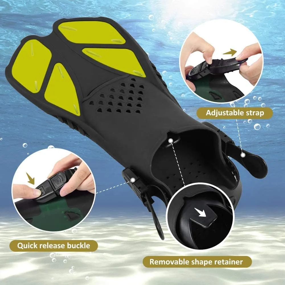 Sugaroom Swim Fins Open Heel, Adjustable Snorkel Fins Diving Fins with Mesh Bag, Snorkeling Gear Flippers Travel Size Short Flippers for Lap Swimming Scuba Dive Adult Men Women Kids