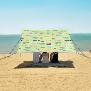 Summer Themed Sunglass Beach Canopy Tent Anti-UV & Wind Resistant, Green Camping Sun Shelter Easy Setup Portable,Outdoor Shade Tents with Sandbags,Sand Shovels,Ground Pegs & Stability Poles