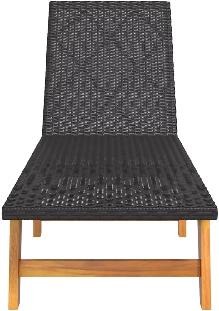 Sun Lounger Black and Brown Poly Rattan and Solid Wood Acaciacamping Chairs Recliner Chair Outdoor Lounge Chairs Tanning chairSuitable for Gardens, courtyards