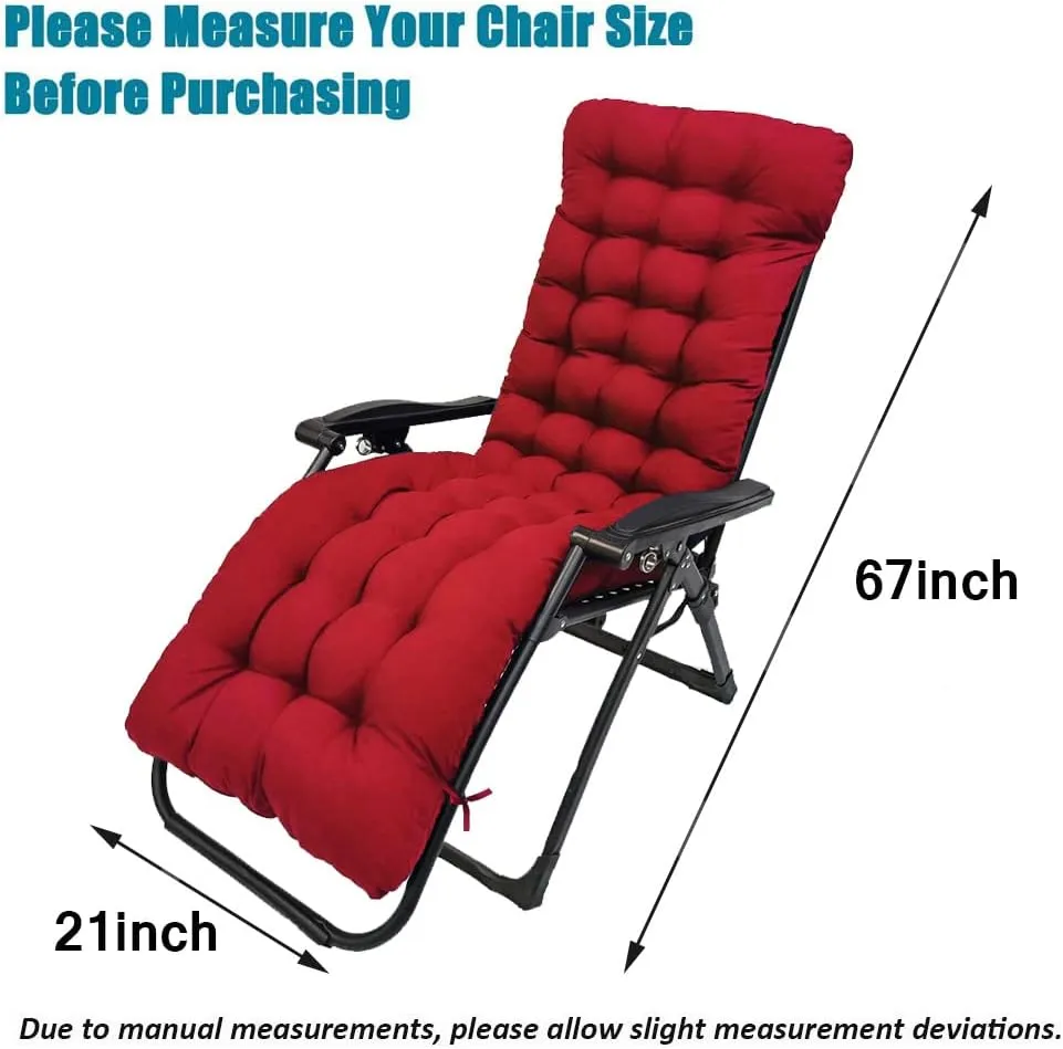 Sun Lounger Chair Cushions,67-inch Lounge Chaise Cushion Sun Lounger Mattress with Non-Slip Back Elastic Sleeve for Garden Outdoor/Indoor/Sofa/Tatami/Car Seat/Bench (Red)