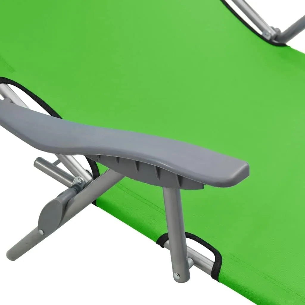Sun Lounger with Canopy Steel Greenoutdoor Lounge Chairs Camping Chairs Recliner Chair Tanning chairSuitable for Gardens, courtyards