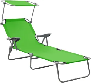 Sun Lounger with Canopy Steel Greenoutdoor Lounge Chairs Camping Chairs Recliner Chair Tanning chairSuitable for Gardens, courtyards