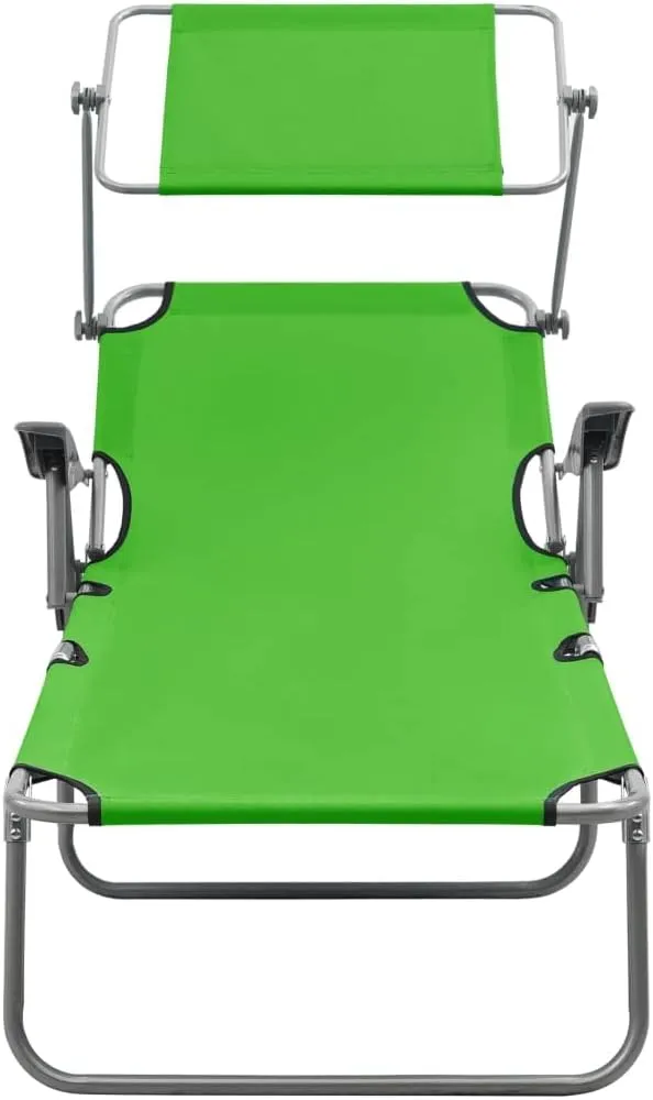 Sun Lounger with Canopy Steel Greenoutdoor Lounge Chairs Camping Chairs Recliner Chair Tanning chairSuitable for Gardens, courtyards