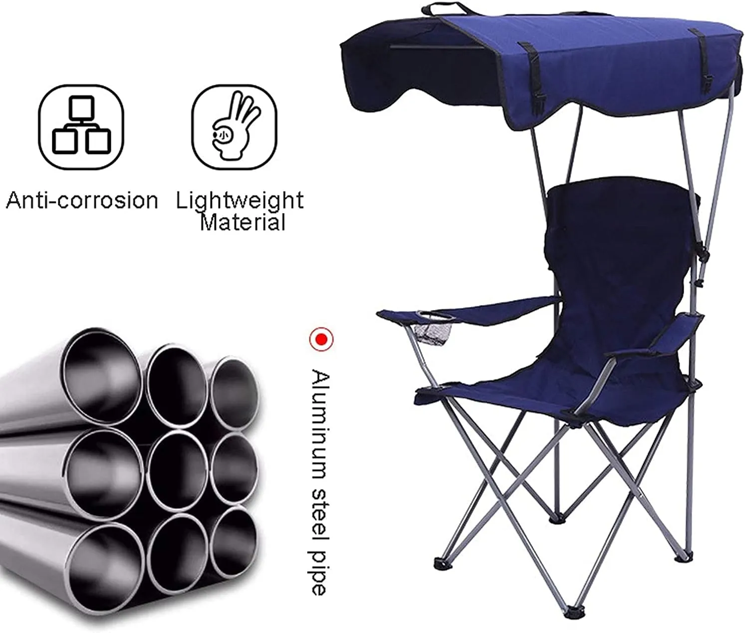Sun Loungers Garden Folding Chair Camping Chairs with Shade Canopy Chair, Breathable and Sunscreen Oxford Fabric Folding Camp Recliner for Outdoor Beach Camp Park Travel (Light Blue)