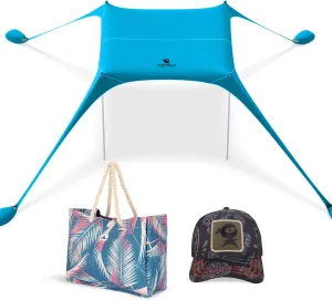 SUN NINJA Beach Tent Bundle with XL Canvas Tote Bag and Trucker Hat - UPF 50  Sun Protection, Water-Resistant, Quick Setup, Stylish & Functional, Complete Beach Day Set