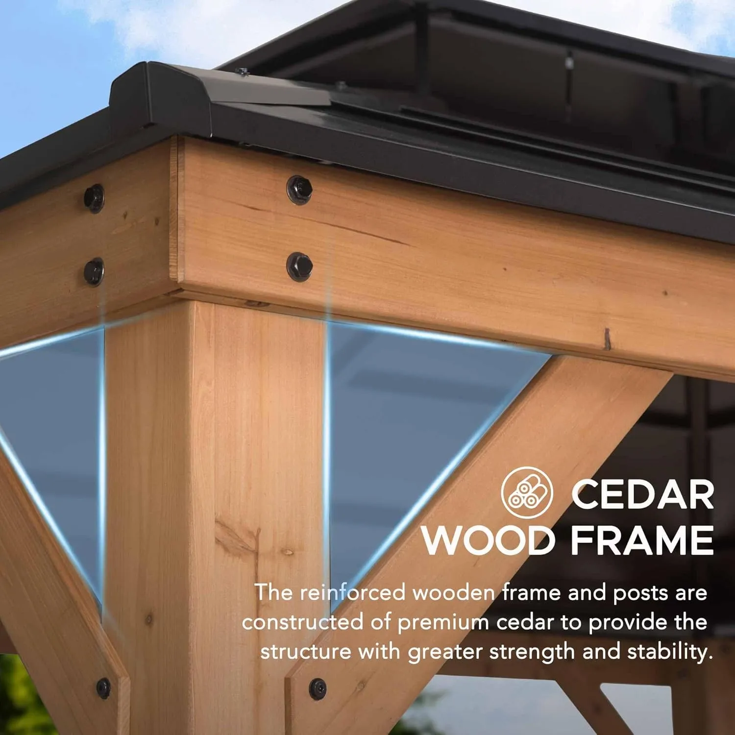 Sunjoy Hardtop Gazebo 11’ x 13’ Outdoor Cedar Framed Wood Gazebo with Black Double Steel Hardtop Roof Permanent Canopy for Garden, Backyard Shade…