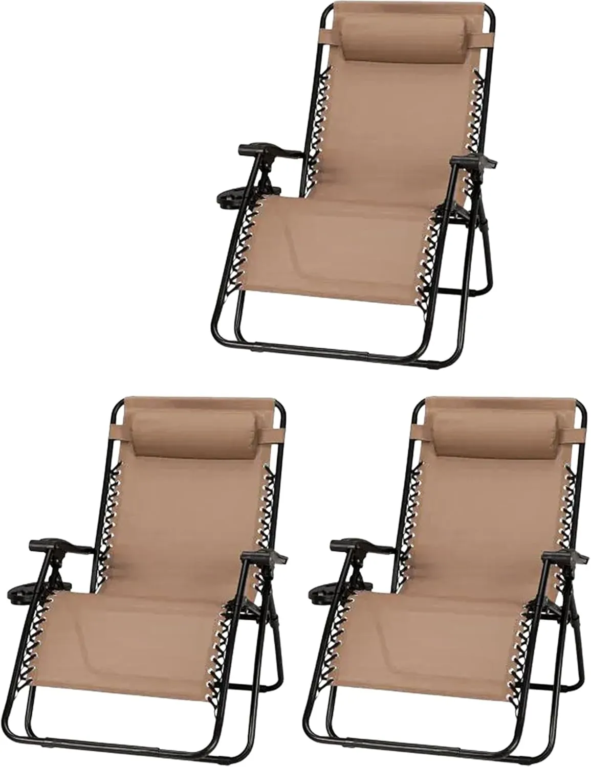 Sunny Isles XL Powder Coated Steel Frame Zero Gravity Outdoor Patio Reclining Chair, Holds up to 350 Pounds, Brown (3 Pack)