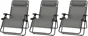 Sunny Isles XL Powder Coated Steel Frame Zero Gravity Outdoor Patio Reclining Chair, Holds Up to 350 Pounds, Gray (3 Pack)