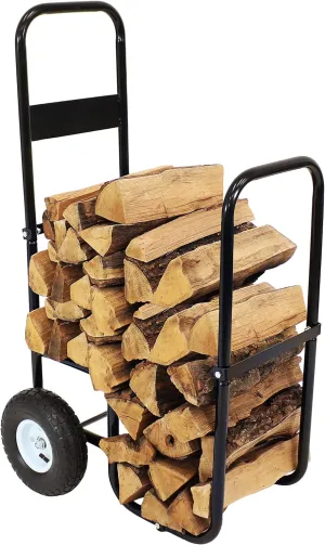 Sunnydaze Outdoor Firewood Carrier Log Dolly with Cover - Wood Cart with Wheels - Black