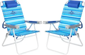 SUNNYFEEL 17" Tall Oversized Beach Chairs 2 Pack for Adults Heavy Duty 500 LBS, 5 Position, Portable High Folding Camping Chair with Cup Holder for Outdoor/Lawn/Trip, Foldable Sand Chairs for Adults