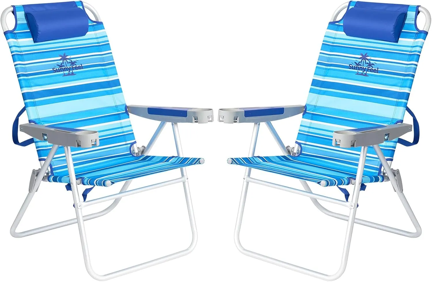 SUNNYFEEL 17" Tall Oversized Beach Chairs 2 Pack for Adults Heavy Duty 500 LBS, 5 Position, Portable High Folding Camping Chair with Cup Holder for Outdoor/Lawn/Trip, Foldable Sand Chairs for Adults