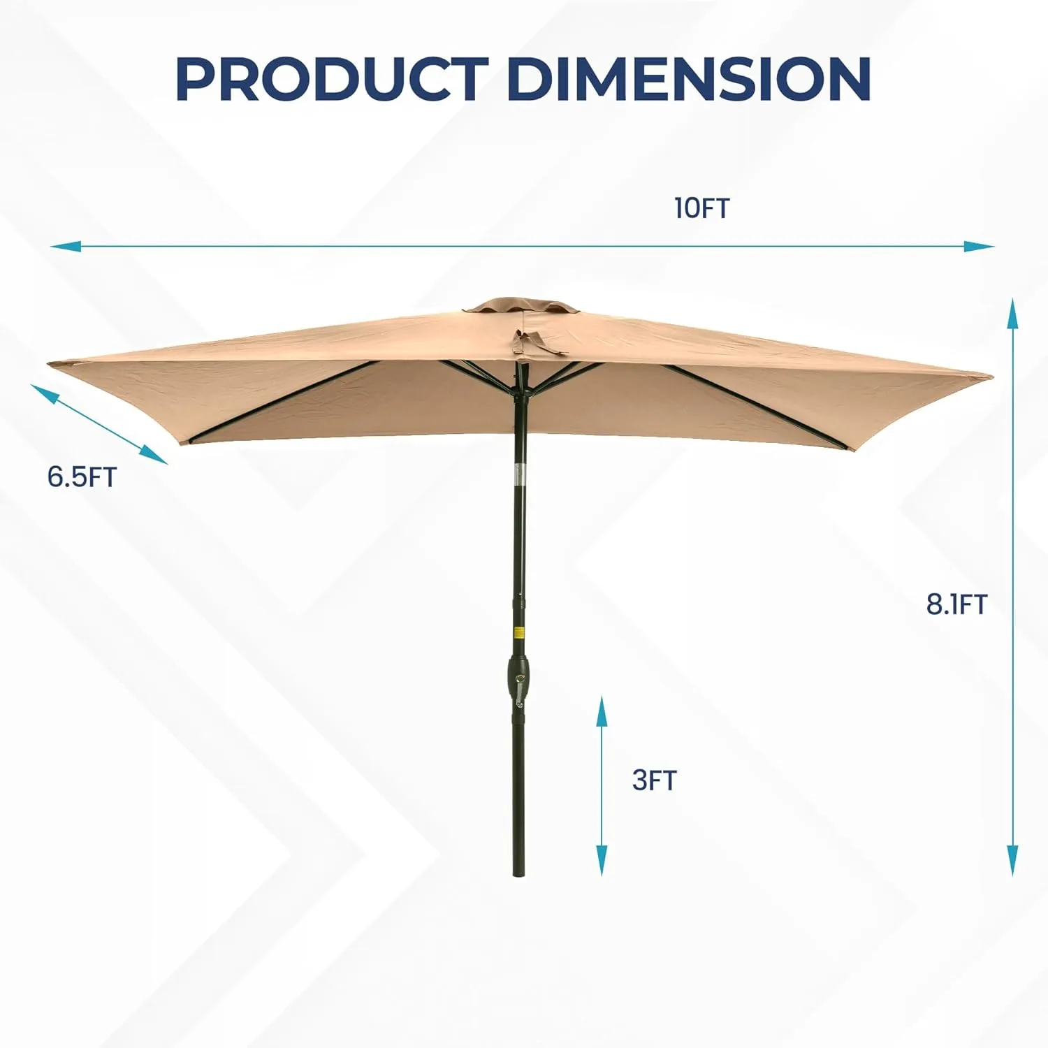 SUNVIVI OUTDOOR Patio Umbrella, 6.5' x 10' Rectangular Patio Umbrella, Metal Pole Square Outdoor Umbrella with Crank and Push Button Tilt, 6 Steel Ribs, Polyester Canopy